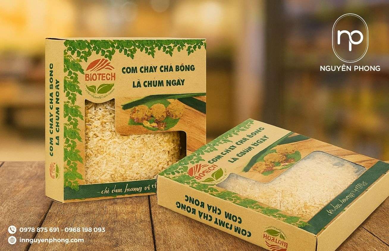 Mẫu hộp đựng cơm cháy in đẹp